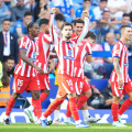 BARCELONA, SPAIN - OCTOBER 17: Alex Baena of Atletico Madrid celebrates scoring his team’s first goal during the LaLiga EA Sports 2026/27 match between RCD Espanyol de Barcelona and Atletico de Madrid at RCDE Stadium on October 17, 2026 in Barcelona, Spain. (Photo by Pedro Salado/Getty Images)