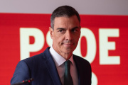 Pedro Sánchez durante la rueda de prensa en la sede del PSOE de la calle Ferraz