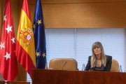 La mujer del presidente del Gobierno, Begoña Gómez, durante la Comisión de 
Investigación de la Asamblea de Madrid.