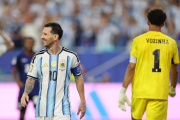 MIAMI GARDENS, FLORIDA - JULY 03: Lionel Messi #10 of Argentina reacts during the FIFA World Cup 2026 Round of 32 match between Argentina and Cabo Verde at Miami Stadium on July 03, 2026 in Miami Gardens, Florida. (Photo by Michael Reaves/Getty Images)