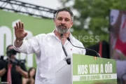 El líder de VOX, Santiago Abascal, durante el acto de cierre de campaña