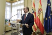 El presidente de Aragón, este lunes anunciando que padece cáncer de colón.