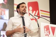 Alberto Garzón en la Asamblea que lo reeligió como líder de IU, en marzo.