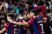 Futbolistas del FC Barcelona celebran un gol en el pasado campeonato de Liga.