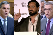 Pedro Sánchez junto a Alvise Pérez y Núñez Feijóo