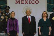 Claudia Sheinbaum Pardo, Andres Manuel López Obrador y Beatriz Gutierrez Mueller.