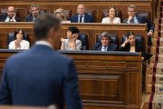 El presidente del Gobierno, Pedro Sánchez, interviene durante una sesión de control al Gobierno en el Congreso.