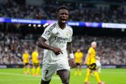 Vinicius celebra un gol con el Real Madrid.