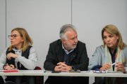 La delegada del Gobierno en la Comunidad Valenciana, Pìlar Bernabé; el ministro de Política Territorial, Ángel Víctor Torres y la nueva portavoz del Gobierno de valenciano, Susana Camarero, durante una reunión del Centro de Coordinación Operativo Integrado (CECOPI)