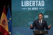 El presidente del Gobierno, Pedro Sánchez, durnte el acto 'España en Libertad'