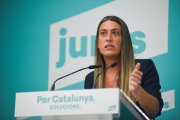 La portavoz en el Congreso de Junts, Miriam Nogueras, durante una rueda de prensa, a 4 de marzo de 2024, en Barcelona, Catalunya (España). Puigdemont ha reivindicado que el acuerdo entre el PSOE y su partido para la delegación de competencias en materia d.