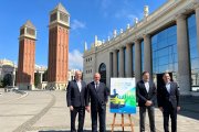El presidente del salón, Enrique Lacalle, junto al director general Anfac, José López-Tafall, el director de Negocio Internacional de Fira de Barcelona, Ricard Zapatero, y el director de Automobile Barcelona, José Miguel García.