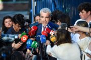 El presidente de Aena, Maurici Lucena, atiende a los medios de comunicación tras una reunión con el alcalde de Madrid, José Luis Martínez-Almeida, en la Sede de AENA.
