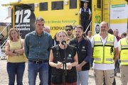 La presidenta de la Junta de Extremadrua, María Guardiola, en el Puesto de Mando Avanzado del incendio de Jarilla junto al presidente del Gobierno, Pedro Sánchez.