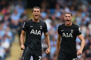 MANCHESTER, ENGLAND - AUGUST 23: Brennan Johnson of Tottenham Hotspur celebrates scoring his team's first goal during the Premier League match between Manchester City and Tottenham Hotspur at Etihad Stadium on August 23, 2025 in Manchester, England. (Photo by Shaun Botterill/Getty Images)