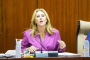 La consejera de Economía, Hacienda, Fondos Europeos y Diálogo Social, Carolina España, este viernes en comisión del Parlamento.
