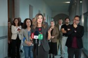 Los portavoces parlamentarios del PSOE-A, María Márquez y del resto de formaciones de izquierdas en el Parlamento.