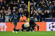 BRUGES, BELGIUM - NOVEMBER 05: Romeo Vermant of Club Brugge (floor) celebrates a goal with teammates which was later ruled out for a foul in the build-up during the UEFA Champions League 2025/26 League Phase MD4 match between Club Brugge KV and FC Barcelona at Jan Breydelstadion on November 05, 2025 in Bruges, Belgium. (Photo by Stuart Franklin/Getty Images)