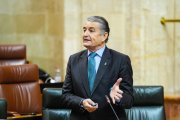 El consejero de Sanidad, Presidencia y Emergencias, Antonio Sanz, en el pleno del Parlamento.