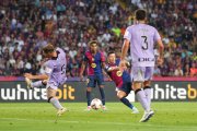 BARCELONA, SPAIN - AUGUST 24: Robert Lewandowski of FC Barcelona scores his team's second goal during the La Liga match between FC Barcelona and Athletic Club at Camp Nou on August 24, 2024 in Barcelona, Spain. (Photo by Alex Caparros/Getty Images)