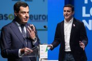 El rpesidente de la Junta y del PP-A, Juanma Moreno, y el presidente de la Diputación y del PP de Almería, Javier Aureliano García.