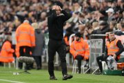 NEWCASTLE UPON TYNE, ENGLAND - NOVEMBER 22: Pep Guardiola, Manager of Manchester City, reacts to missed chance during the Premier League match between Newcastle United and Manchester City at St James' Park on November 22, 2025 in Newcastle upon Tyne, England. (Photo by George Wood/Getty Images)