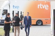 Pedro Sánchez, llegando al debate electoral de RTVE en julio de 2023.