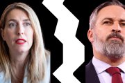 La presidencia en funciones de la Junta de Extremadura, María Guardiola y el lider de Vox, Santiago Abascal