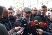 El presidentde de Vox, Santiago Abascal, este jueves en la plaza del Torico de Teruel.