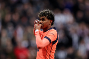 NEWCASTLE UPON TYNE, ENGLAND - MARCH 10: Lamine Yamal of FC Barcelona celebrates scoring his team's first goal during the UEFA Champions League 2025/26 Round of 16 First Leg match between Newcastle United FC and FC Barcelona at St James' Park on March 10, 2026 in Newcastle upon Tyne, England. (Photo by George Wood/Getty Images)