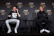 ZURICH, SWITZERLAND - JANUARY 11: FIFA Ballon d'Or nominees Lionel Messi of Argentina and FC Barcelona (L) and Cristiano Ronaldo of Portugal and Real Madrid (R) attend a press conference prior to the FIFA Ballon d'Or Gala 2015 at the Kongresshaus on January 11, 2016 in Zurich, Switzerland. (Photo by Philipp Schmidli/Getty Images)