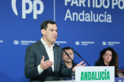 Juanma Moreno  en la reunión de la Junta Directiva Autonómica del PP en Sevilla.