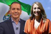 El líder de Vox en Extremadura, Óscar Fernández Calle y la presidenta en funciones extremeña, María Guardiola