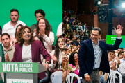 A la izquierda la candidata del PSOE, María Jesús Montero, y a la derecha el líder y candidato del PP, Juanma Moreno.