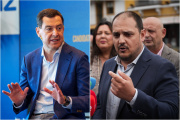 A la izquierda el candidato a revalidar la presidencia de la Junta, Juanma Moreno (PP-A), y a la derecha el alcalde de Adamuz, Rafael Moreno (PSOE).
