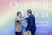 El ministro de la Presidencia, Justicia y Relaciones con las Cortes, Félix Bolaños y el expresidente del Gobierno, José Luis Rodríguez Zapatero, durante el acto ‘Orgullo y justicia’