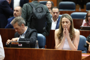 La portavoz del PSOE en la Asamblea, Mar Espinar (i), y el portavoz adjunto del PSOE de la Asamblea de Madrid, Fernando Fernández Lara.