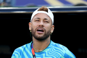 EAST RUTHERFORD, NEW JERSEY - JUNE 13: Neymar Jr #10 of Brazil stands for the national anthem before the FIFA World Cup 2026 Group C match between Brazil and Morocco at New York New Jersey Stadium on June 13, 2026 in East Rutherford, New Jersey. (Photo by Dan Mullan/Getty Images)