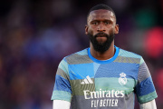 BARCELONA, SPAIN - MAY 10: Antonio Ruediger of Real Madrid looks on as he warms up prior to the LaLiga EA Sports match between FC Barcelona and Real Madrid CF at Spotify Camp Nou on May 10, 2026 in Barcelona, Spain. (Photo by Alex Caparros/Getty Images)