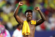 PHILADELPHIA, PENNSYLVANIA - JUNE 19: Vinicius Junior #7 of Brazil celebrates after the 3-0 win during the FIFA World Cup 2026 Group C match between Brazil and Haiti at Philadelphia Stadium on June 19, 2026 in Philadelphia, Pennsylvania. (Photo by Dan Mullan/Getty Images)