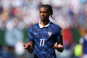 EAST RUTHERFORD, NEW JERSEY - JUNE 16: Michael Olise #11 of France reacts during the FIFA World Cup 2026 Group I match between France and Senegal at New York New Jersey Stadium on June 16, 2026 in East Rutherford, New Jersey. (Photo by Dan Mullan/Getty Images)