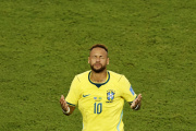 MIAMI GARDENS, FLORIDA - JUNE 24: Neymar Jr #10 of Brazil prays as he is substituted in during the FIFA World Cup 2026 Group C match between Scotland and Brazil at Miami Stadium on June 24, 2026 in Miami Gardens, Florida. (Photo by Michael Reaves/Getty Images)