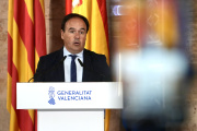 El presidente de la Generalitat Valenciana, Juanfran Pérez Llorca, comparece para informar de las ayudas para paliar las consecuencias del incendio de La Vall d'Uixó.