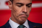 Pedro Sánchez, durante una rueda de prensa, en la sede del PSOE.