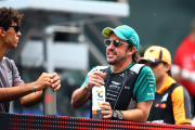 KUALA LUMPUR, MALAYSIA - OCTOBER 04: Gabriel Bortoleto of Brazil and Audi F1 Team and Fernando Alonso of Spain and Aston Martin F1 Team talk on the drivers parade prior to the F1 Grand Prix of Bahrain in Malaysia at Sepang Circuit on October 04, 2026 in Kuala Lumpur, Malaysia. (Photo by Clive Mason/Getty Images)