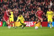 Wirtz, anotando el cuarto gol del Liverpool ante el Villarreal