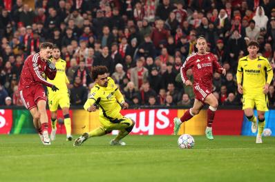 Wirtz, anotando el cuarto gol del Liverpool ante el Villarreal