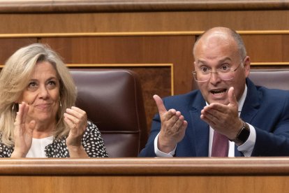 El portavoz del PP en el Congreso, Miguel Tellado, durante la sesión en el Congreso.