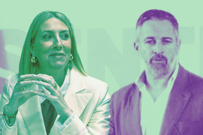 La presidenta en funciones de la Junta de Extremadura María Guardiola y el líder de Vox, Santiago Abascal