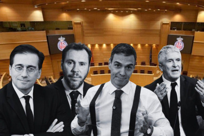 José Manuel Albares,Óscar Puente, Pedro Sánchez,Fernando Grande-Marlaska y Margarita Robles